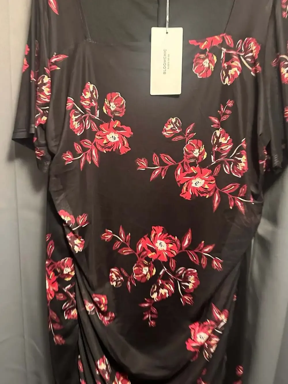 BloomChic Plus Size 2x 18-20 Floral Mesh Square Neck Ruched Midi Dress_4